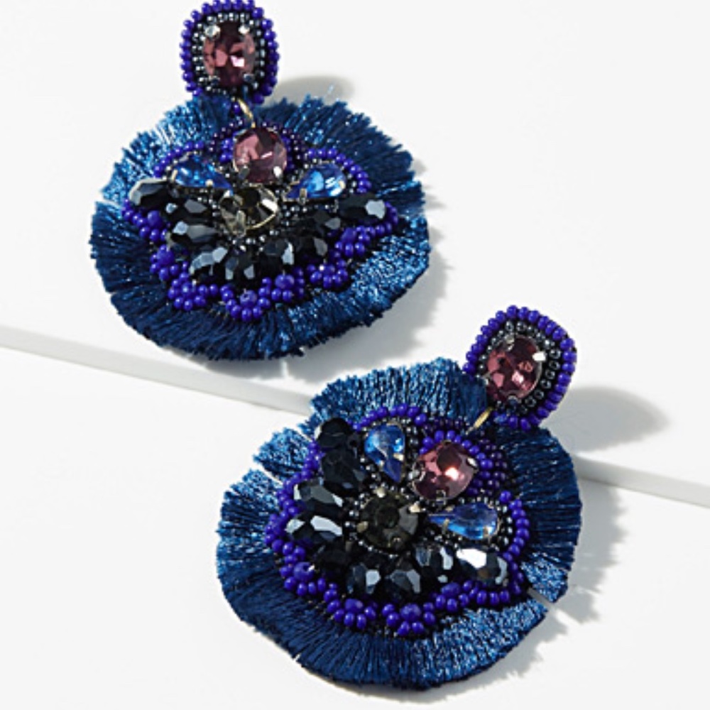Blue beads, strass, tassel and felt earrings NWOT